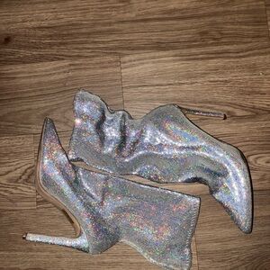 Silver Glitter Stiletto Boots